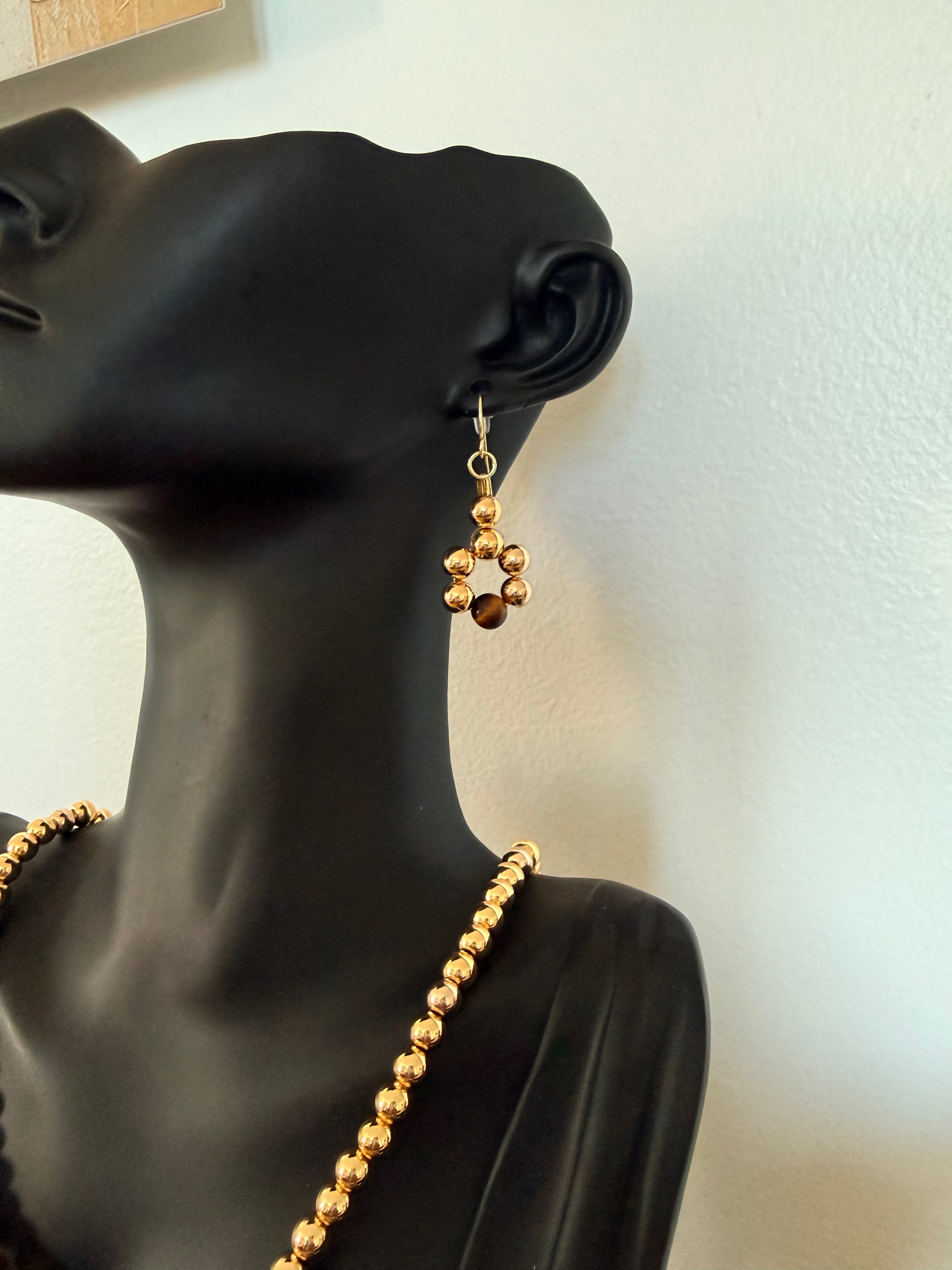 Ensemble en or plaqué 14k et oeil de tigre