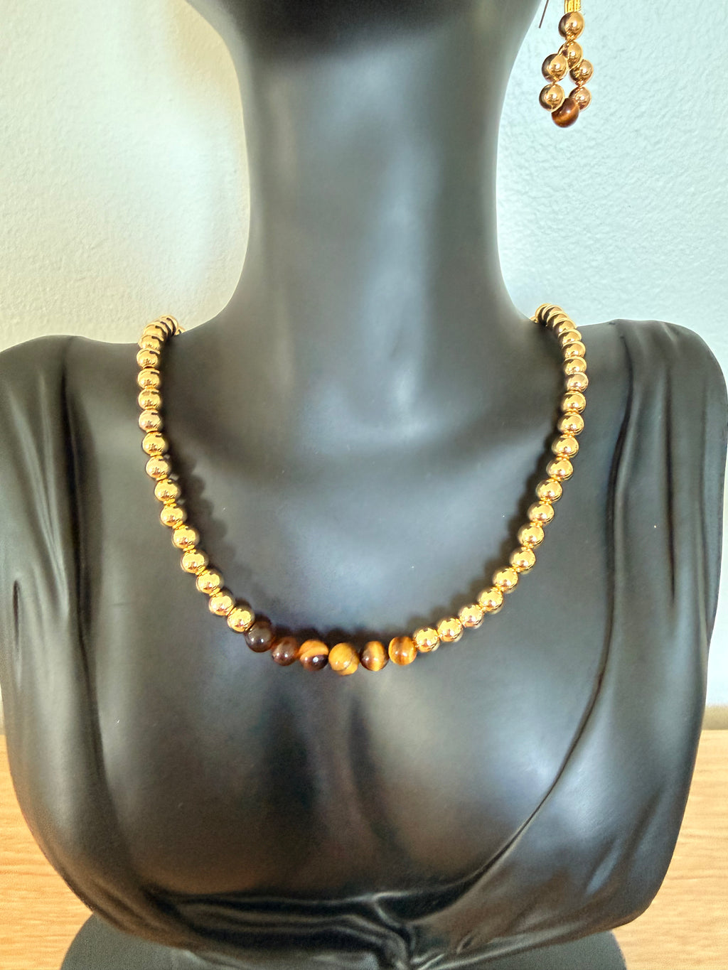 Ensemble en or plaqué 14k et oeil de tigre