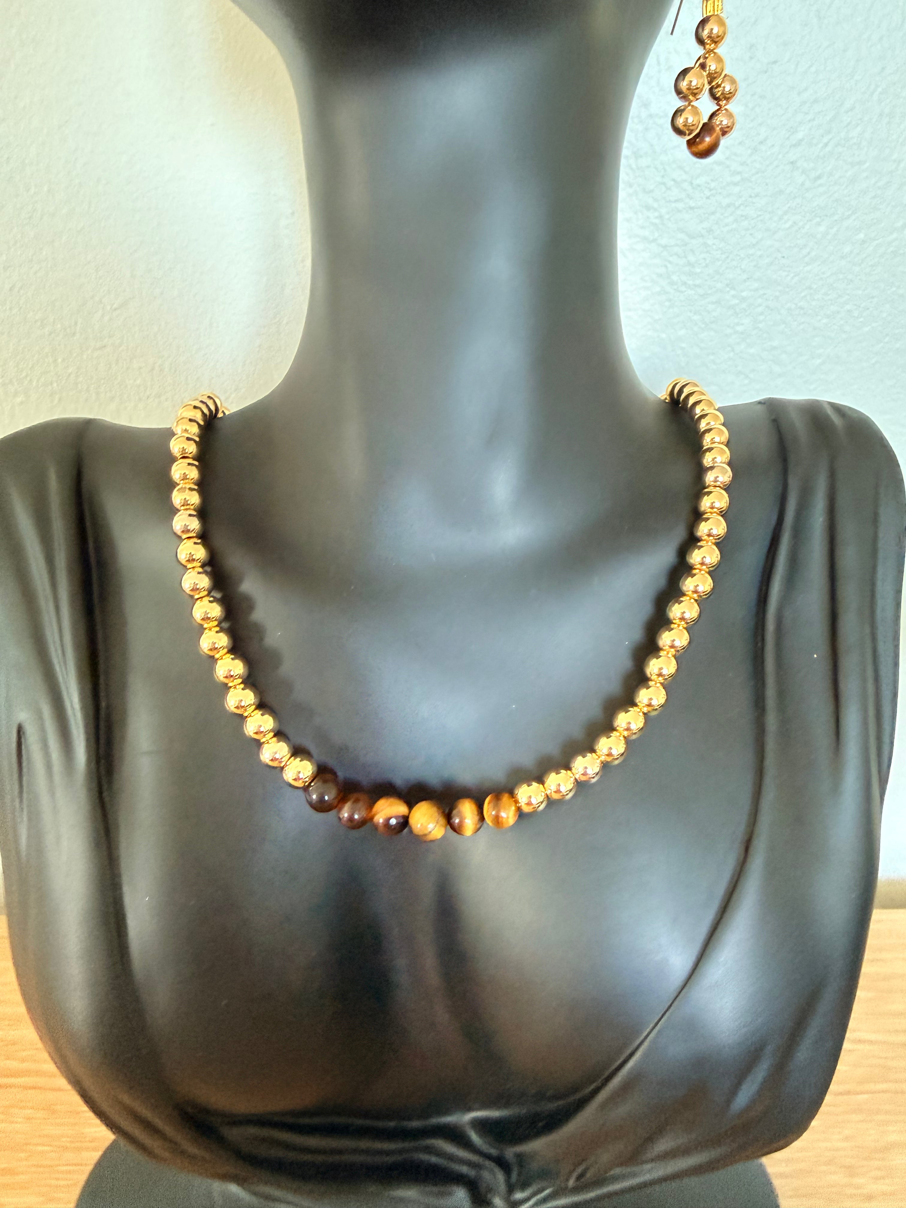 Ensemble en or plaqué 14k et oeil de tigre