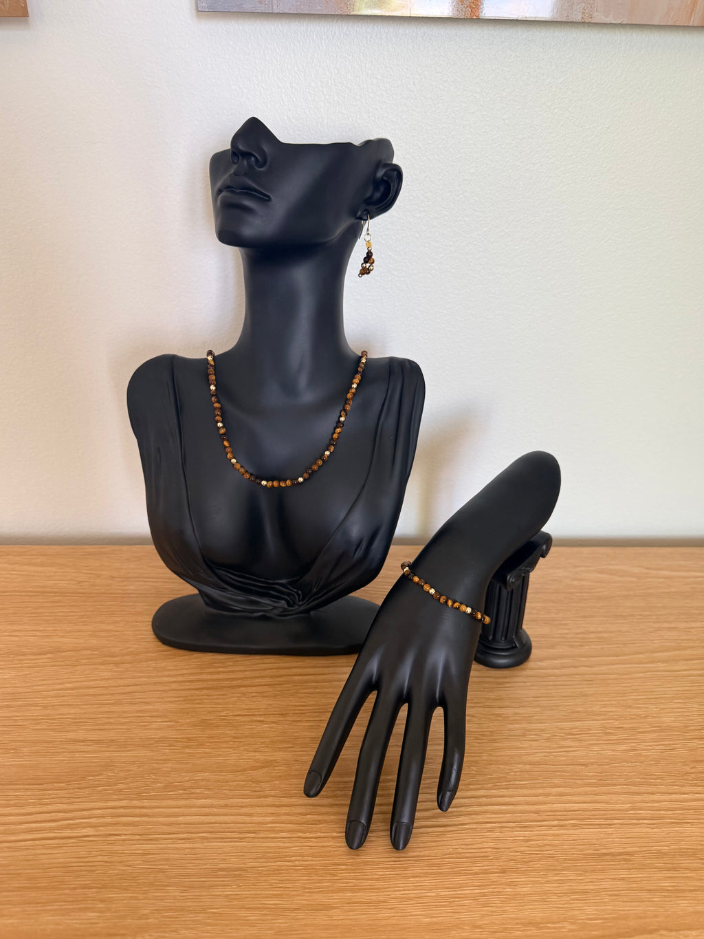 Ensemble en or plaqué 14k et oeil de tigre